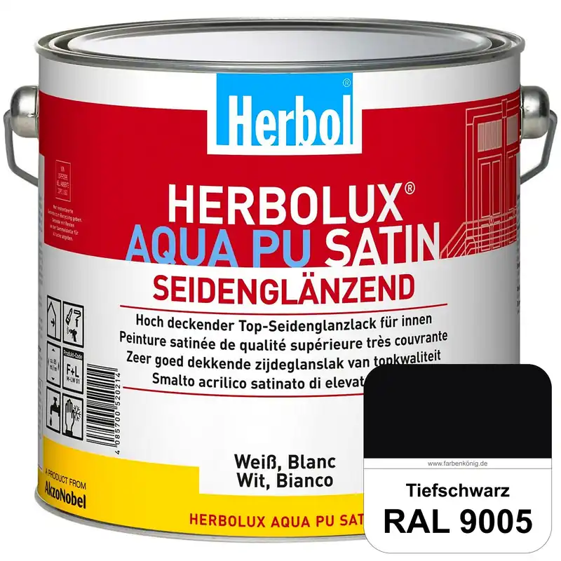 Herbolux Aqua PU Satin (RAL 9005 Tiefschwarz) Wasserverdünnbarer Top-PU-Seidenglanzlack (Innen) | Beliebt